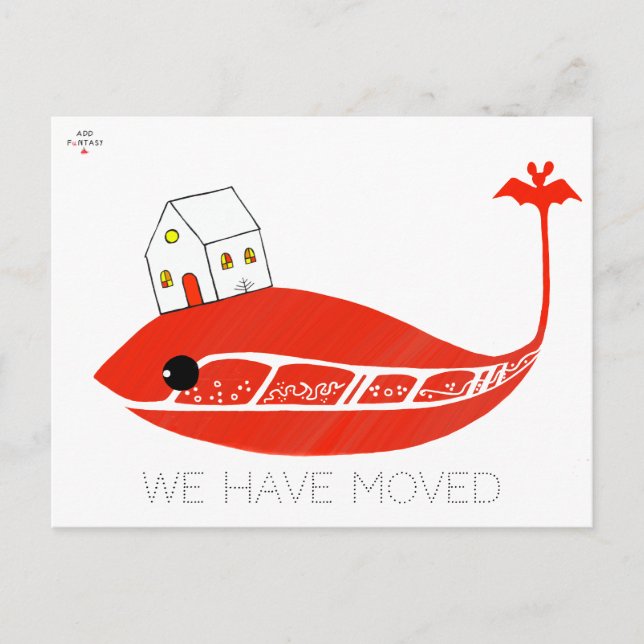 Cute red wale moved the house. Add stickmen Postcard (Front)