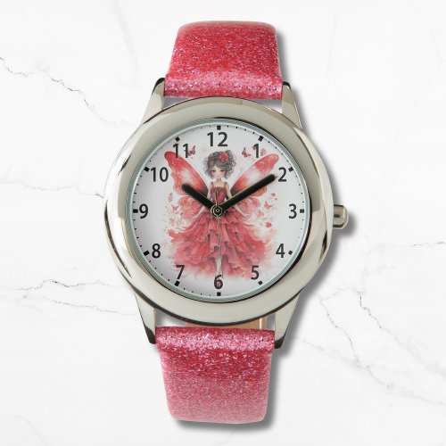 Cute Red Watercolor Fairy Girly Watch
