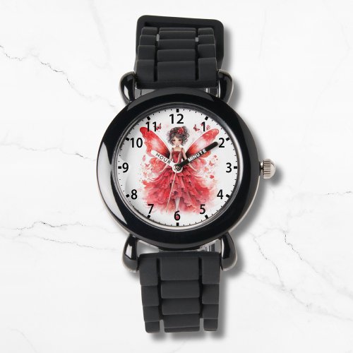 Cute Red Watercolor Fairy Girly Watch