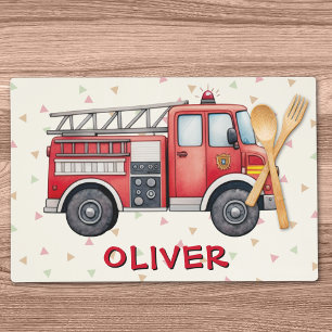 Cute Red Watercolor Firetruck Placemat