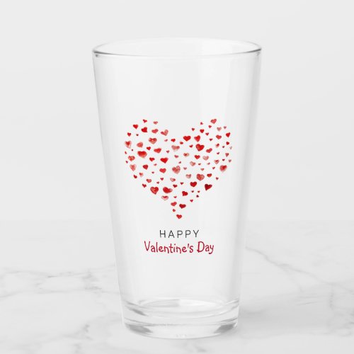 Cute Red Watercolor Hearts Happy Valentines Day Glass