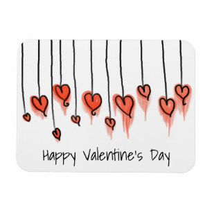 Cute Red Watercolor Hearts Happy Valentine's Day Magnet
