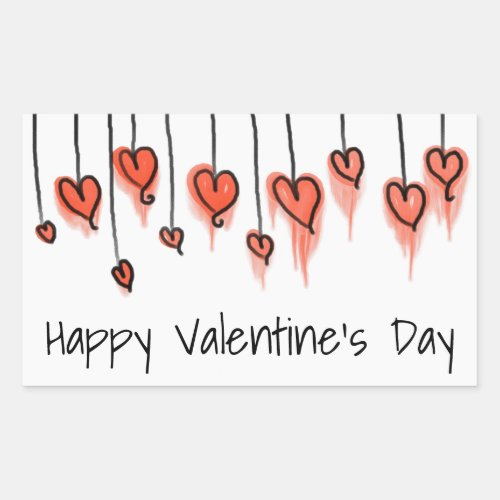 Cute Red Watercolor Hearts Happy Valentines Day Rectangular Sticker