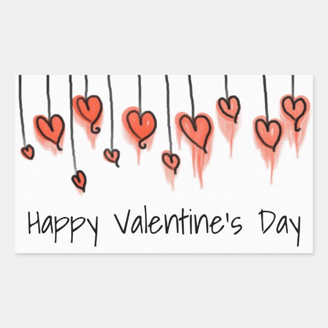Cute Red Watercolor Hearts Happy Valentine's Day Rectangular Sticker (Front)