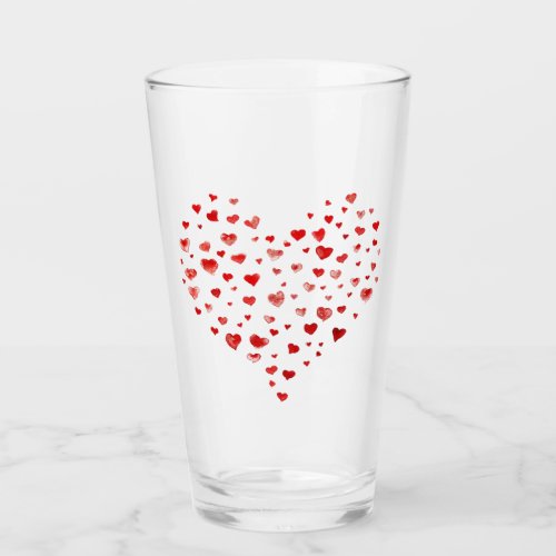 Cute Red Watercolor Hearts in Big Heart Glass