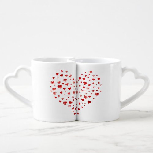 Cute Red Watercolor Hearts Mr Mrs Couple  Coffee Mug Set