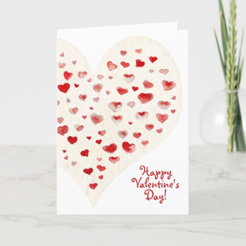 Cute Red Watercolor Hearts Valentines Day White Holiday Card