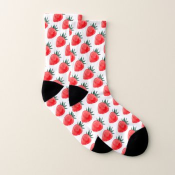 Cute Red Watercolor Strawberry Pattern Socks by moodthology at Zazzle