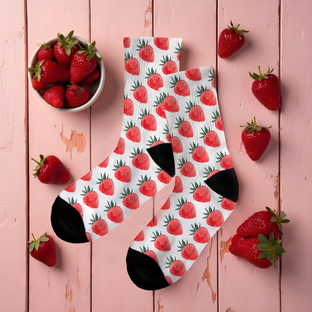 Cute Red Watercolor Strawberry Pattern Socks (Cute Red Watercolor Strawberry Pattern Socks)