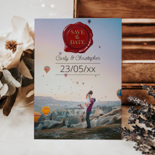 Cute Red Wax Seal Photo Minimalist Save The Date