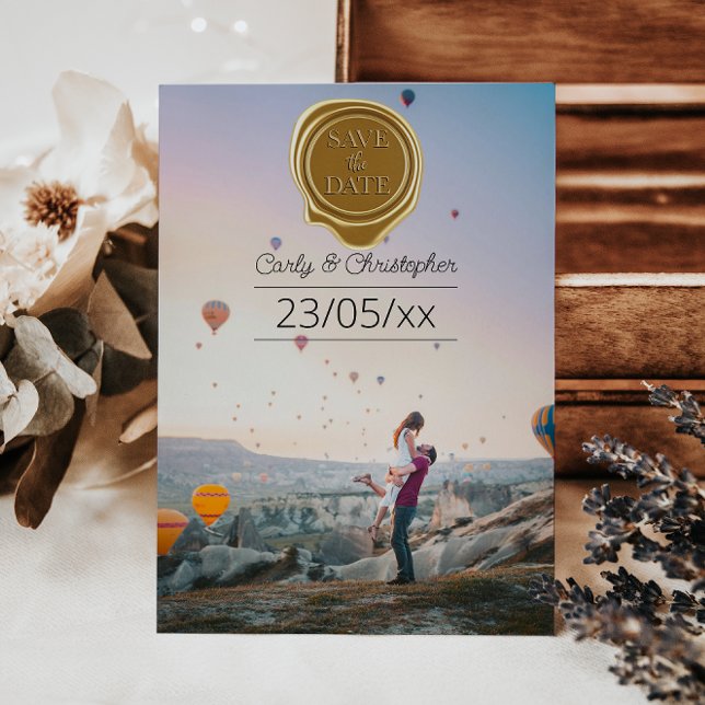 Cute Red Wax Seal Photo Minimalist Save The Date (Creator Uploaded)