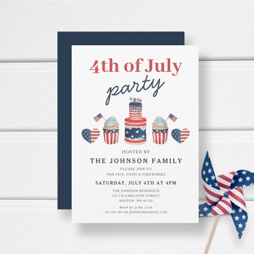 Cute Red White And Blue 4th Of July Party Invitation