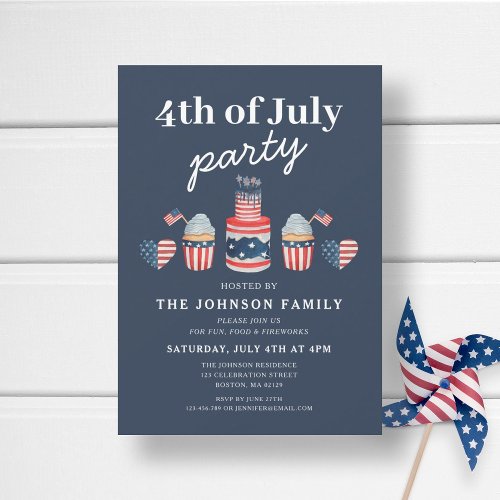 Cute Red White And Blue 4th Of July Party Invitation