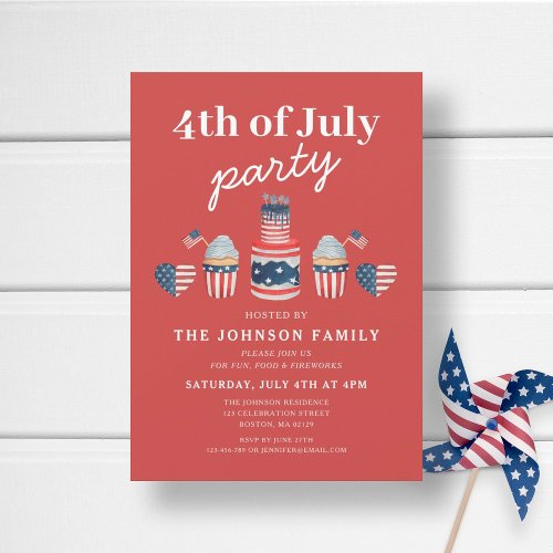 Cute Red White And Blue 4th Of July Party Invitation