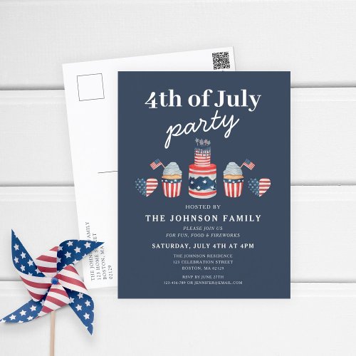 Cute Red White And Blue 4th Of July Party Invitation Postcard