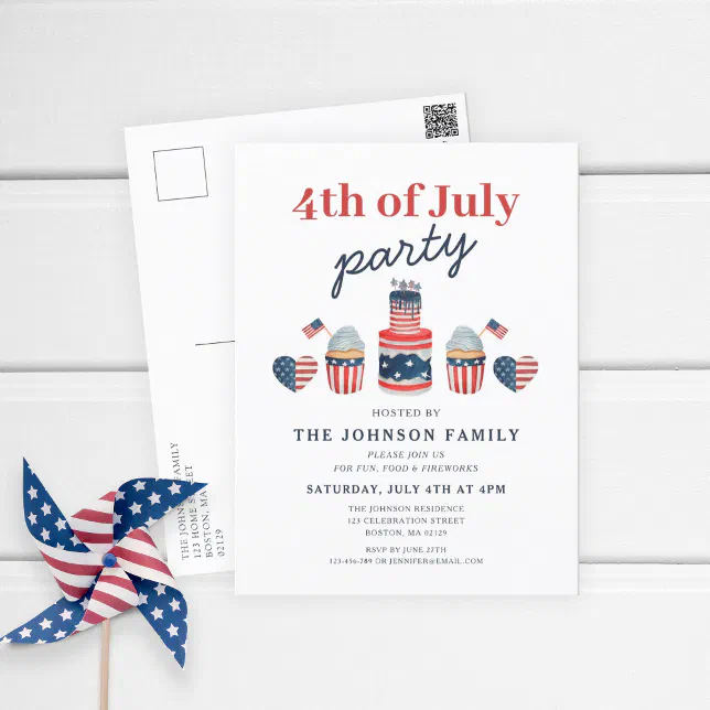Cute Red White And Blue 4th Of July Party Invitation Postcard | Zazzle