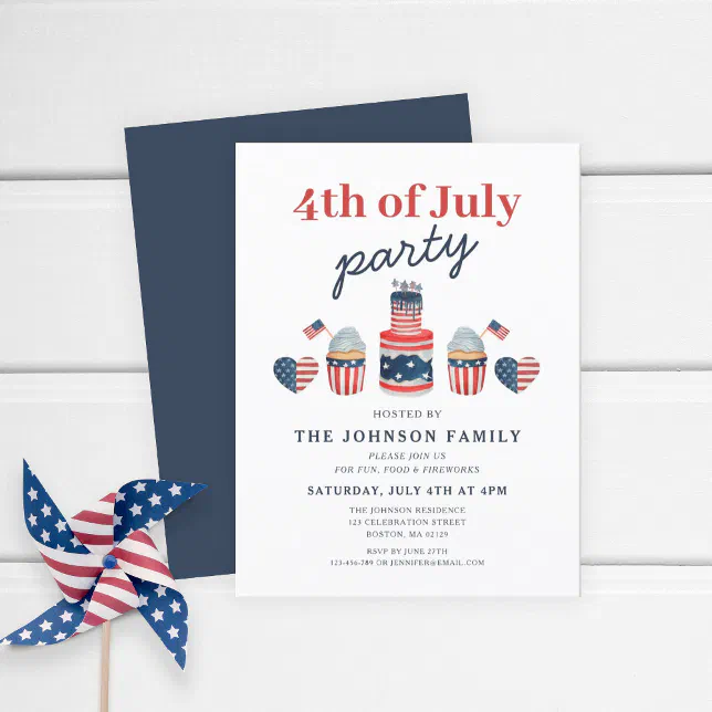 Cute Red White And Blue 4th Of July Party Invitation Postcard | Zazzle