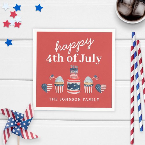 Cute Red White And Blue 4th Of July Party Napkins