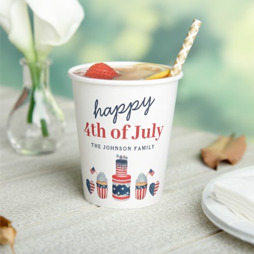 Cute Red White And Blue 4th Of July Party Paper Cups