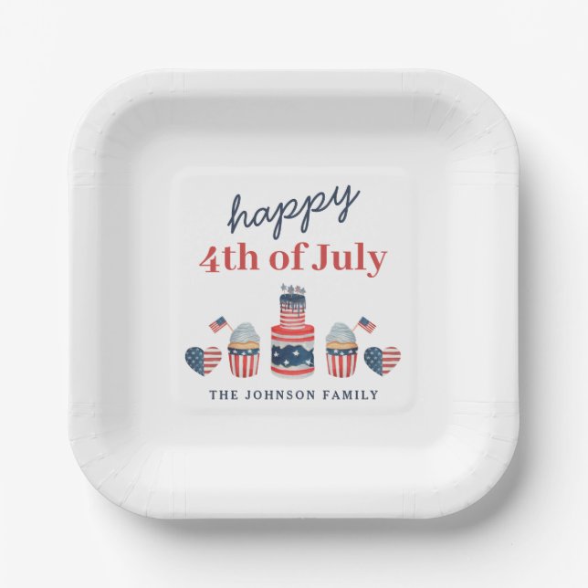 Cute Red White And Blue 4th Of July Party Paper Plates (Front)