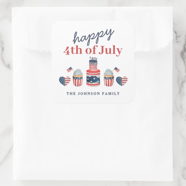 Cute Red White And Blue 4th Of July Party Square Sticker (Bag)