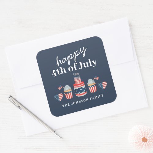 Cute Red White And Blue 4th Of July Party Square Sticker