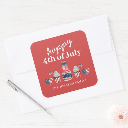 Cute Red White And Blue 4th Of July Party Square Sticker