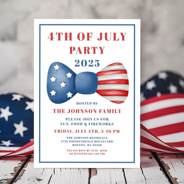 Cute Red, White And Blue Bow 4th Of July Invitation (Cute Red, White And Blue Bow 4th Of July Invitation)