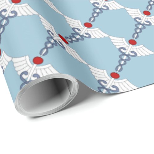 Cute Red White and Blue Caduceus_Nurse Wrapping Paper