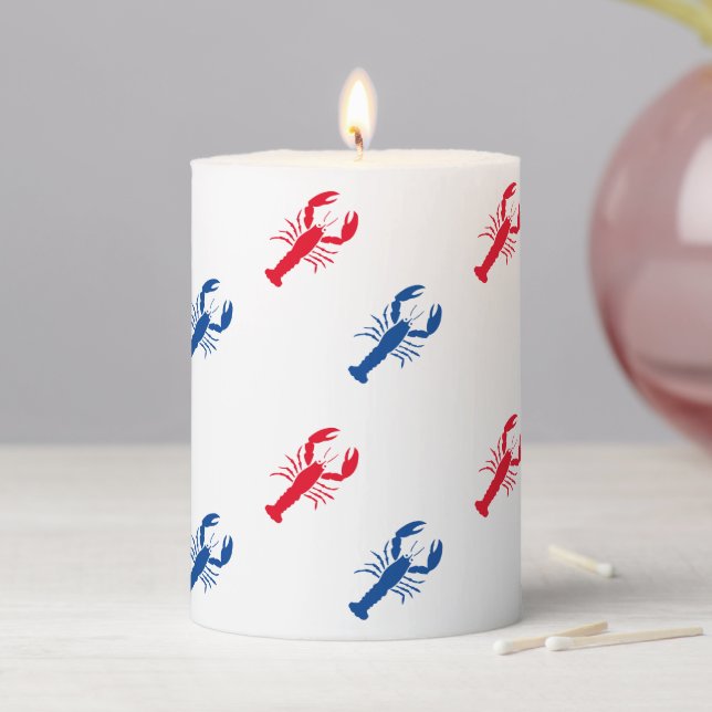 Cute red white and blue lobster pattern patriotic  pillar candle (In Situ)