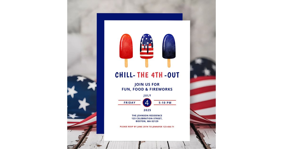 Cute Red White And Blue Popsicle 4th Of July Invitation | Zazzle