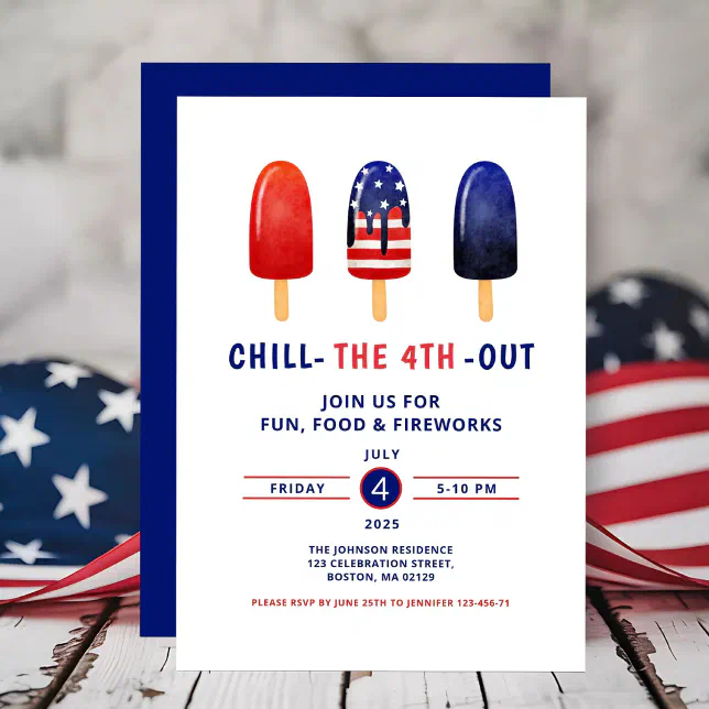 Cute Red White And Blue Popsicle 4th Of July Invitation | Zazzle