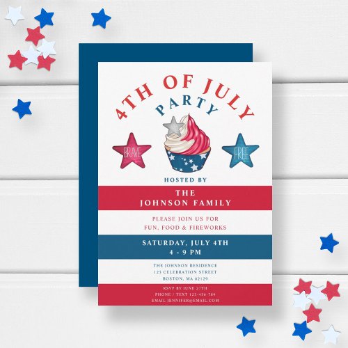 Cute Red White And Blue Stars 4th Of July Invitation