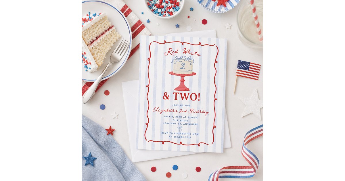 Cute Red, White and Two 2nd Birthday Invitation | Zazzle