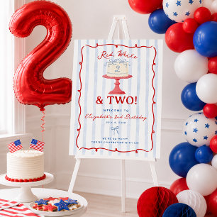 Cute Red, White and Two 2nd Birthday Welcome Sign