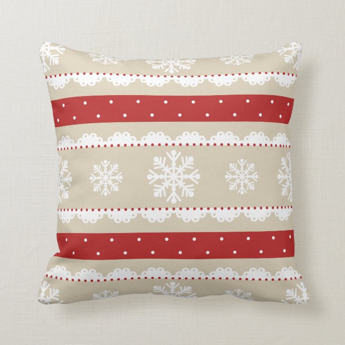 Cute Red White Beige Christmas Snowflakes Pattern Throw Pillow Zazzle