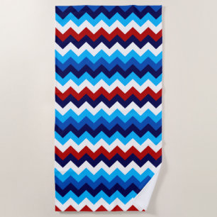 Cute Red White Blue Chevrons Beach Towel