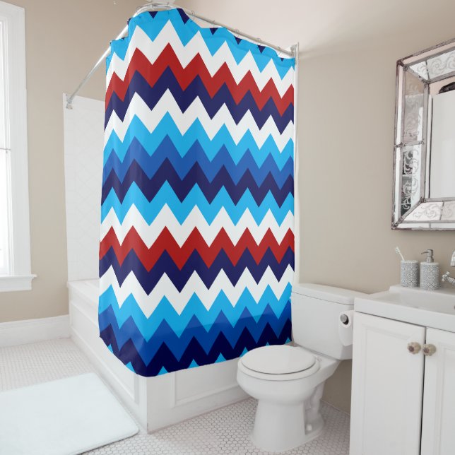 Cute Red White Blue Chevrons Shower Curtain (In Situ)