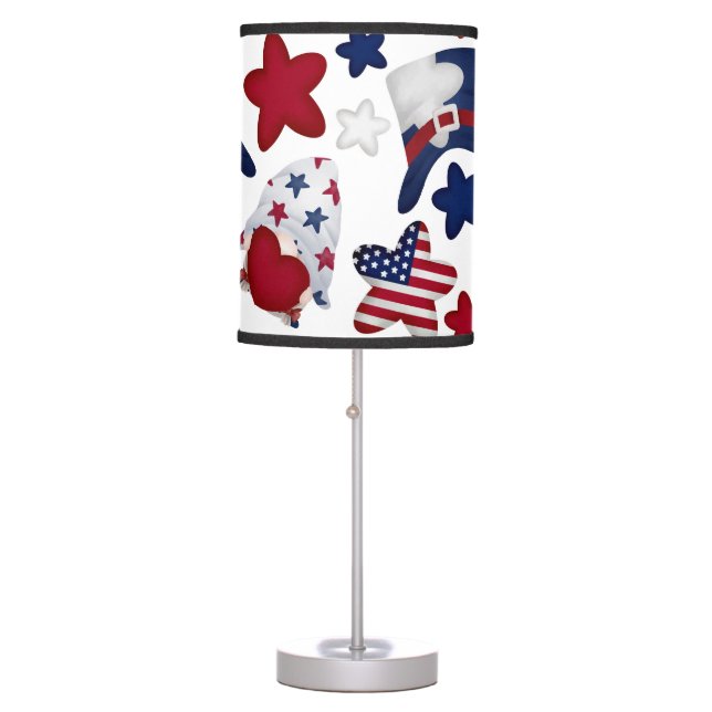 CUTE RED WHITE BLUE PATRIOTIC GNOMES HEARTS TABLE LAMP (Front)