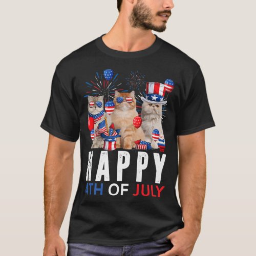 Cute Red White Blue Persian Cat Patriotic Happy 4t T_Shirt