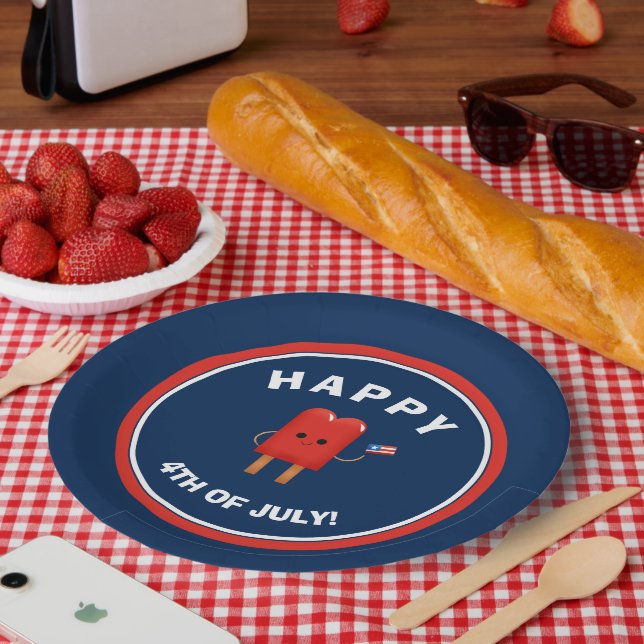 Cute Red, White & Blue Popsicle 4th of July  Paper Plates (Picnic)