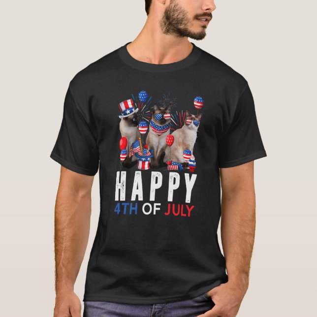 Cute Red White Blue Siamese Cat Patriotic Happy 4t T-Shirt (Front)