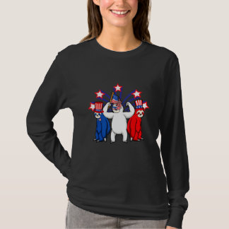 Cute Red White Blue Sloth & Usa Flag Patriotic 4th T-Shirt