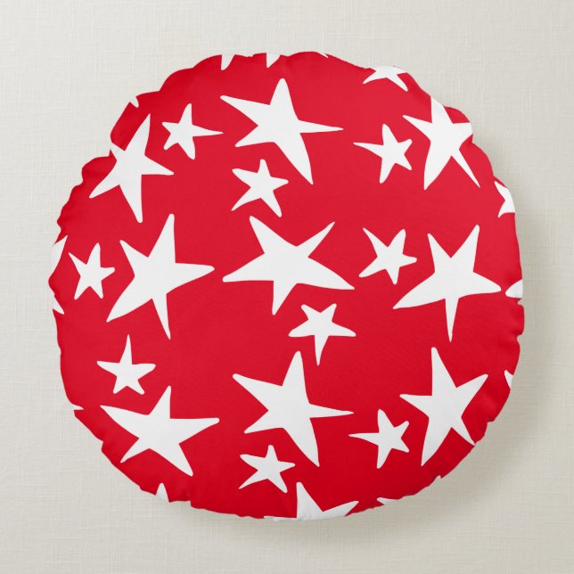 Cute Red, White, & Blue Stars Round Pillow (Front)