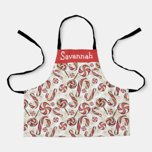 Cute Red & White Candy Cane Candies Pattern Apron