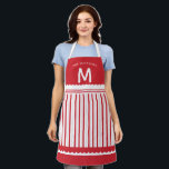 Cute Red & White Candy Stripe Monogrammed Name Apron<br><div class="desc">Retro Cute Red & White Candy Stripe Monogrammed Name Apron, just add your custom family name or text and initial letter. A Color editable design, all elements can be changed to any color you desire by clicking Personalize this template and choosing customize further at the bottom of the text areas....</div>
