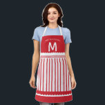 Cute Red & White Candy Stripe Monogrammed Name Apron<br><div class="desc">Retro Cute Red & White Candy Stripe Monogrammed Name Apron, just add your custom family name or text and initial letter. A Color editable design, all elements can be changed to any color you desire by clicking Personalize this template and choosing customize further at the bottom of the text areas....</div>