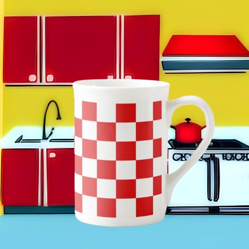 cute red white check pattern  bone china mug