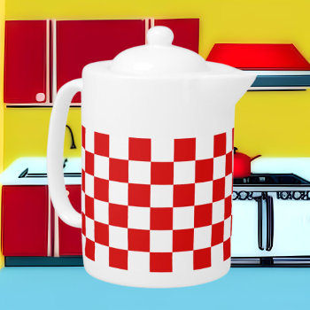 Cute Red White Check Pattern Teapot by DoodlesGifts at Zazzle
