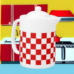 Cute Red White Check Pattern Teapot at Zazzle